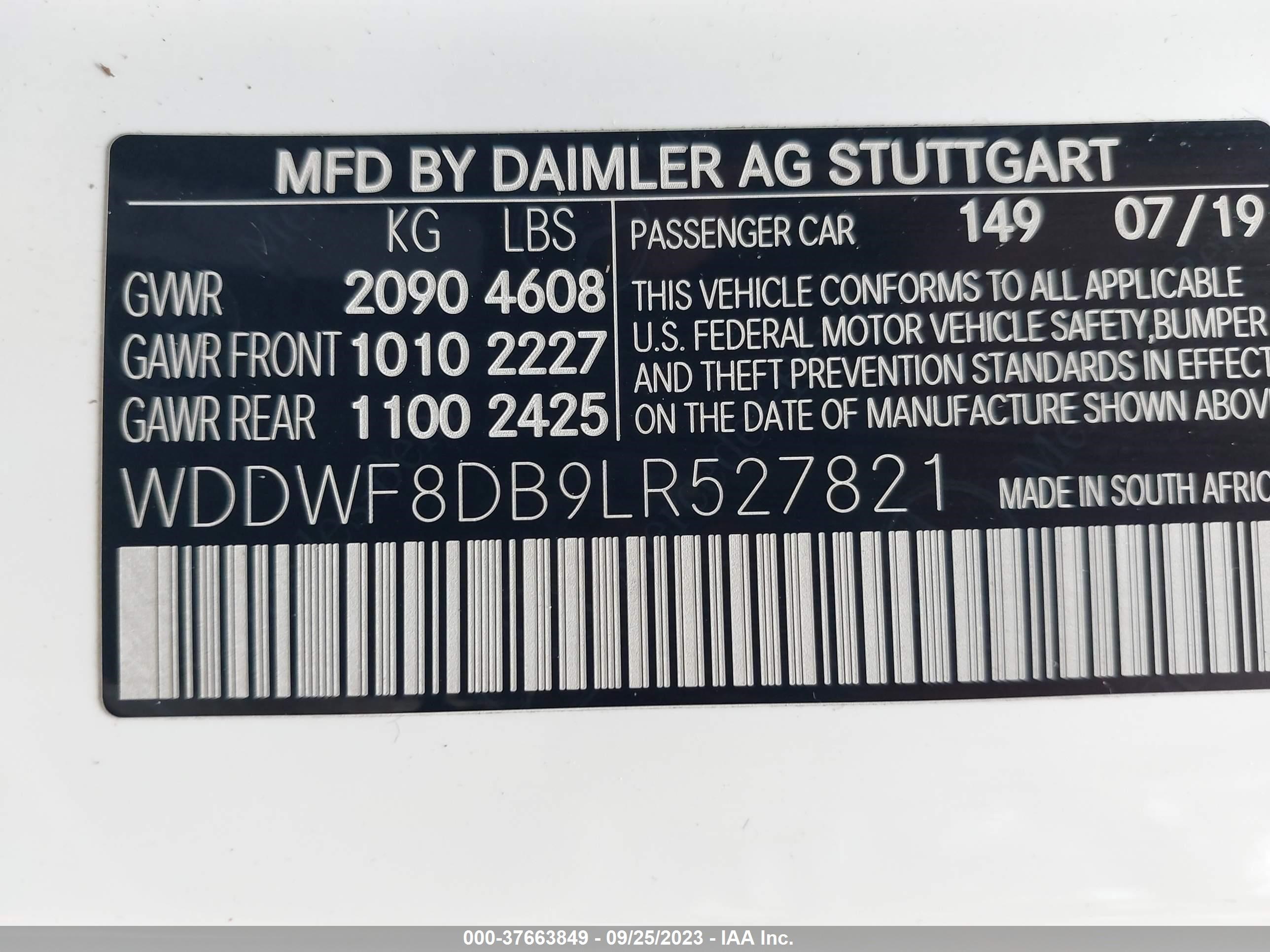 Photo 8 VIN: WDDWF8DB9LR527821 - MERCEDES-BENZ C-KLASSE 