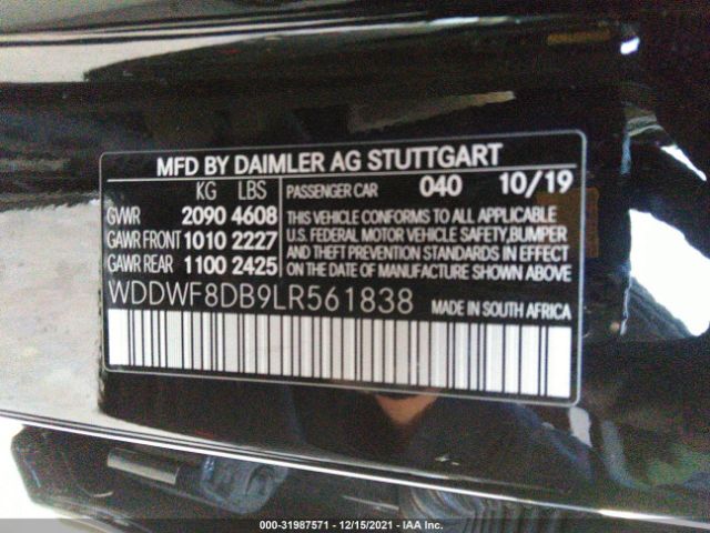 Photo 8 VIN: WDDWF8DB9LR561838 - MERCEDES-BENZ C-CLASS 