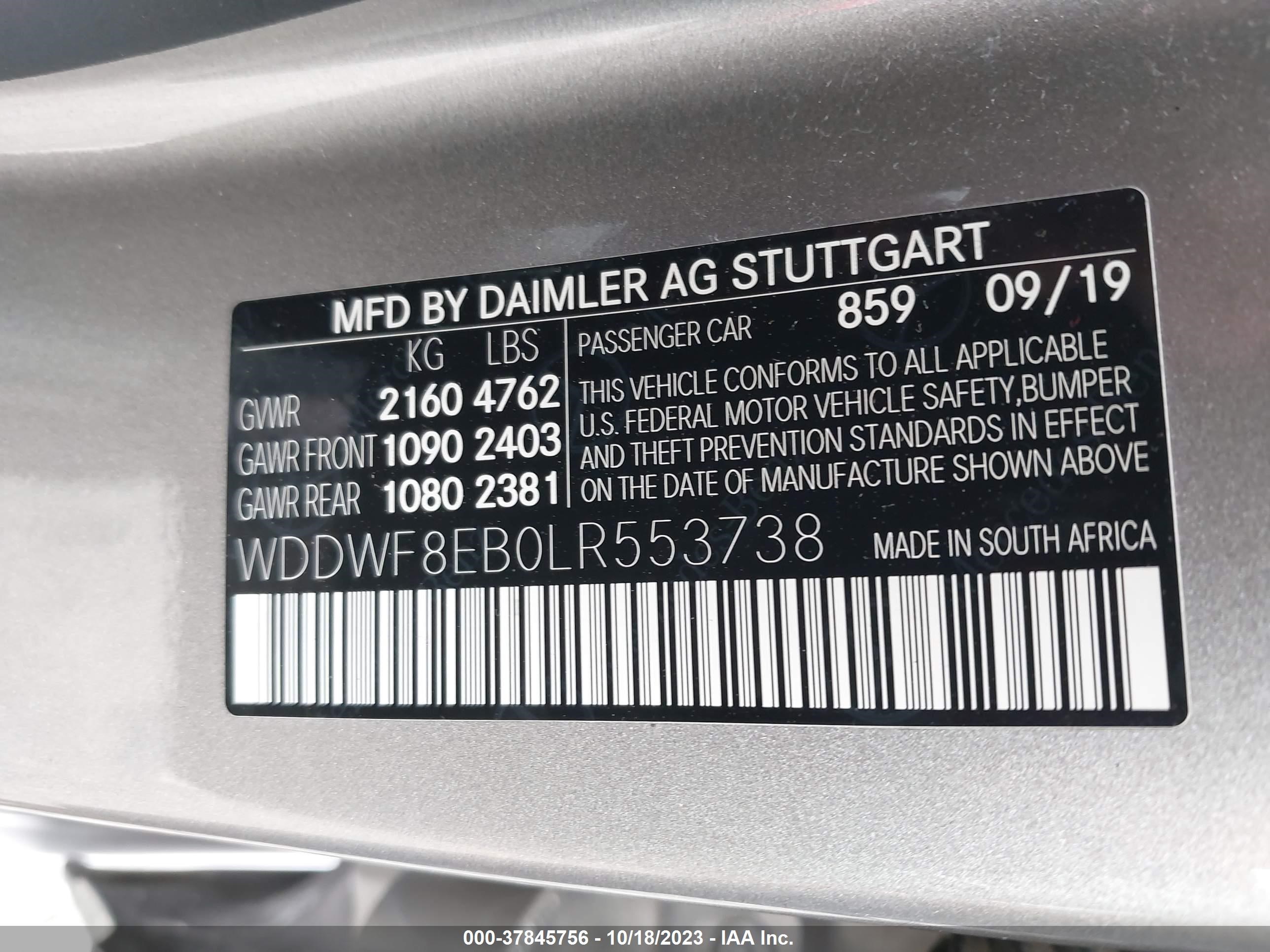 Photo 8 VIN: WDDWF8EB0LR553738 - MERCEDES-BENZ C-KLASSE 