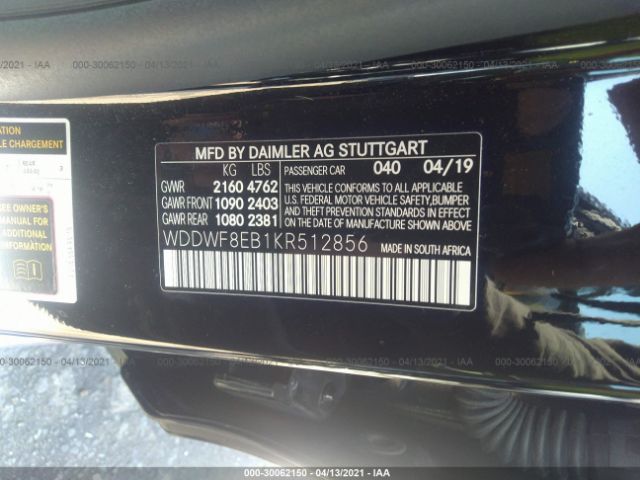 Photo 8 VIN: WDDWF8EB1KR512856 - MERCEDES-BENZ C-CLASS 