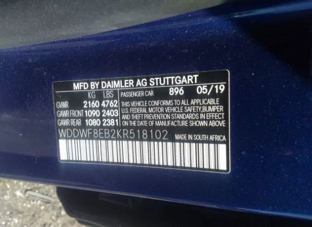 Photo 8 VIN: WDDWF8EB2KR518102 - MERCEDES-BENZ C-KLASSE 