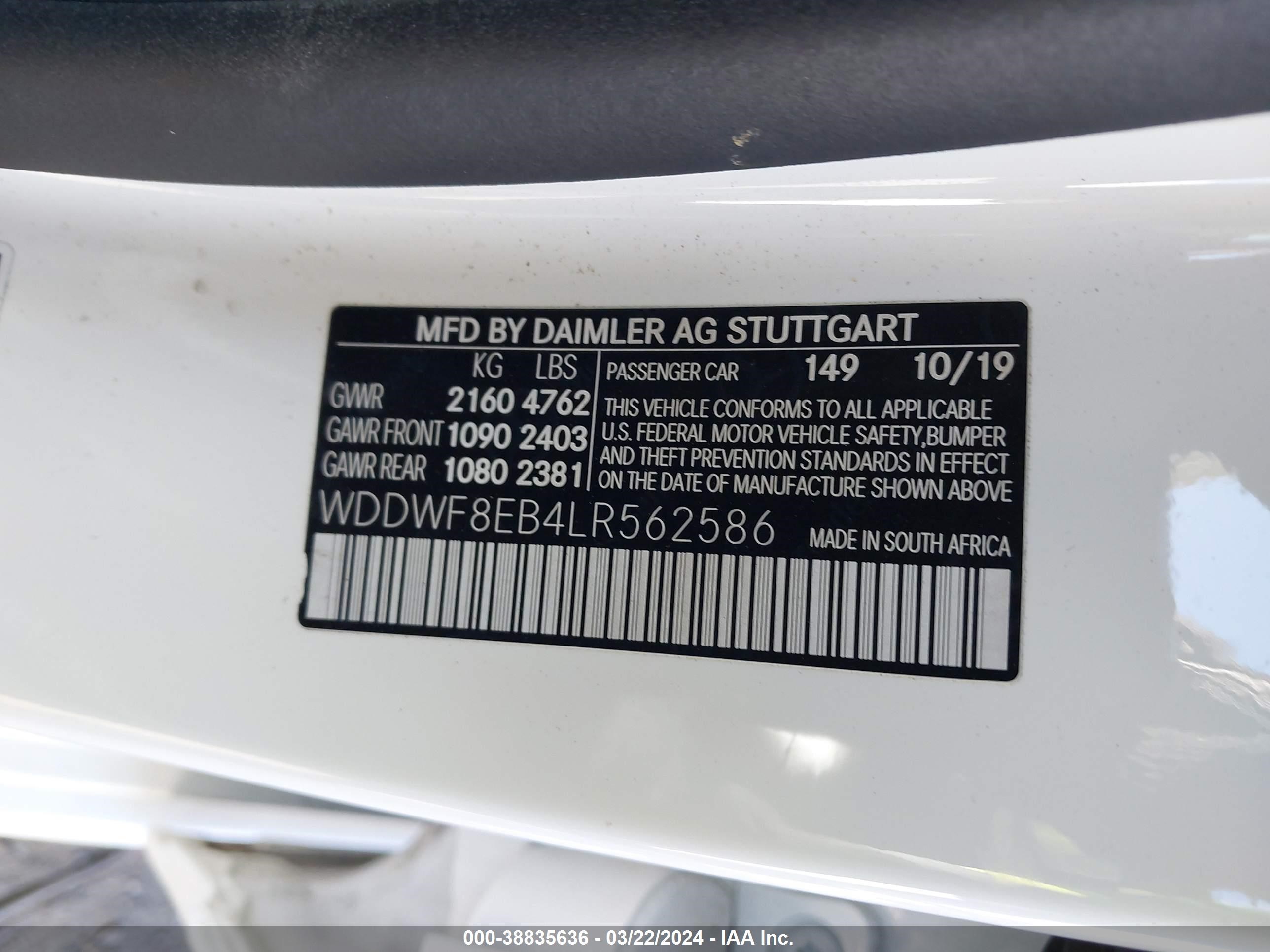 Photo 8 VIN: WDDWF8EB4LR562586 - MERCEDES-BENZ C-KLASSE 