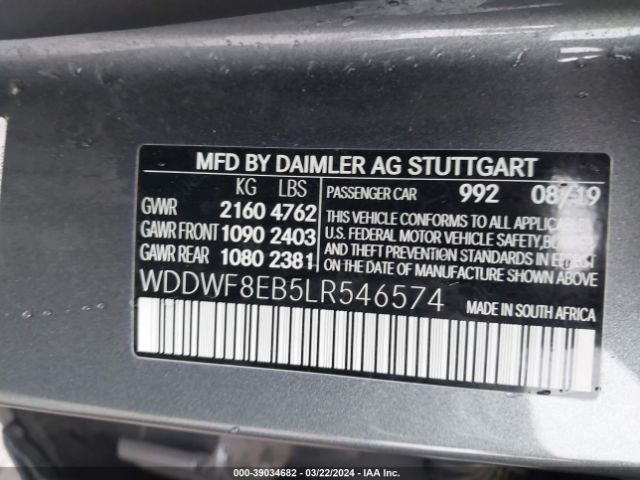 Photo 8 VIN: WDDWF8EB5LR546574 - MERCEDES-BENZ C 300 