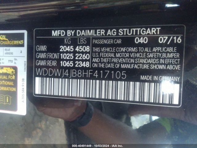 Photo 8 VIN: WDDWJ4JB8HF417105 - MERCEDES-BENZ C-CLASS 