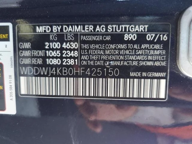 Photo 12 VIN: WDDWJ4KB0HF425150 - MERCEDES-BENZ C 300 4MAT 