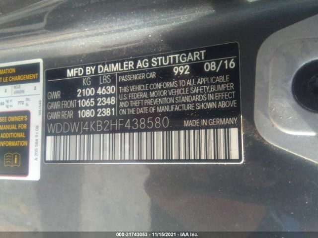 Photo 8 VIN: WDDWJ4KB2HF438580 - MERCEDES-BENZ C-CLASS 