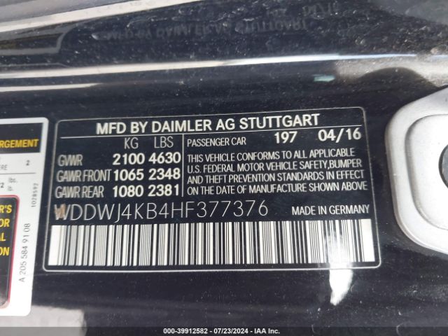 Photo 8 VIN: WDDWJ4KB4HF377376 - MERCEDES-BENZ C-CLASS 