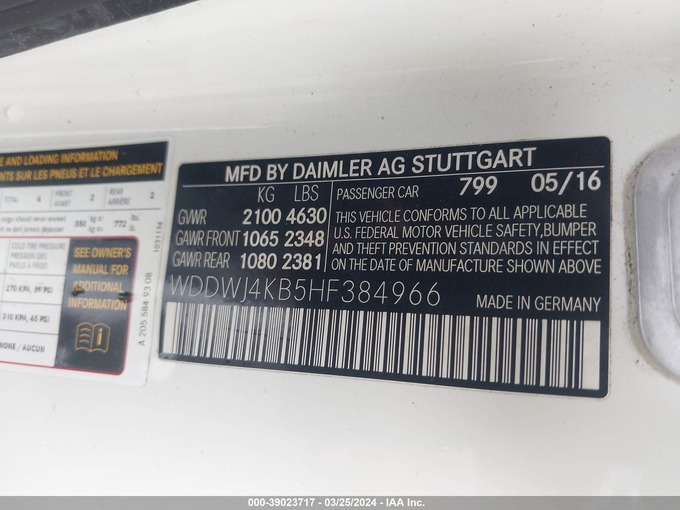 Photo 8 VIN: WDDWJ4KB5HF384966 - MERCEDES-BENZ C-KLASSE 