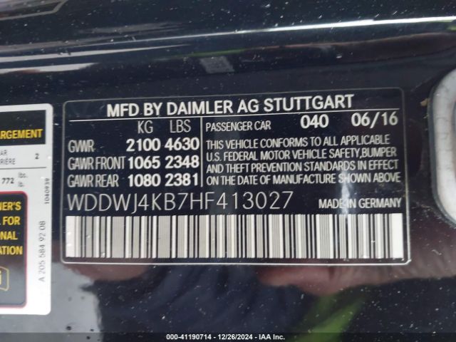 Photo 8 VIN: WDDWJ4KB7HF413027 - MERCEDES-BENZ C-CLASS 