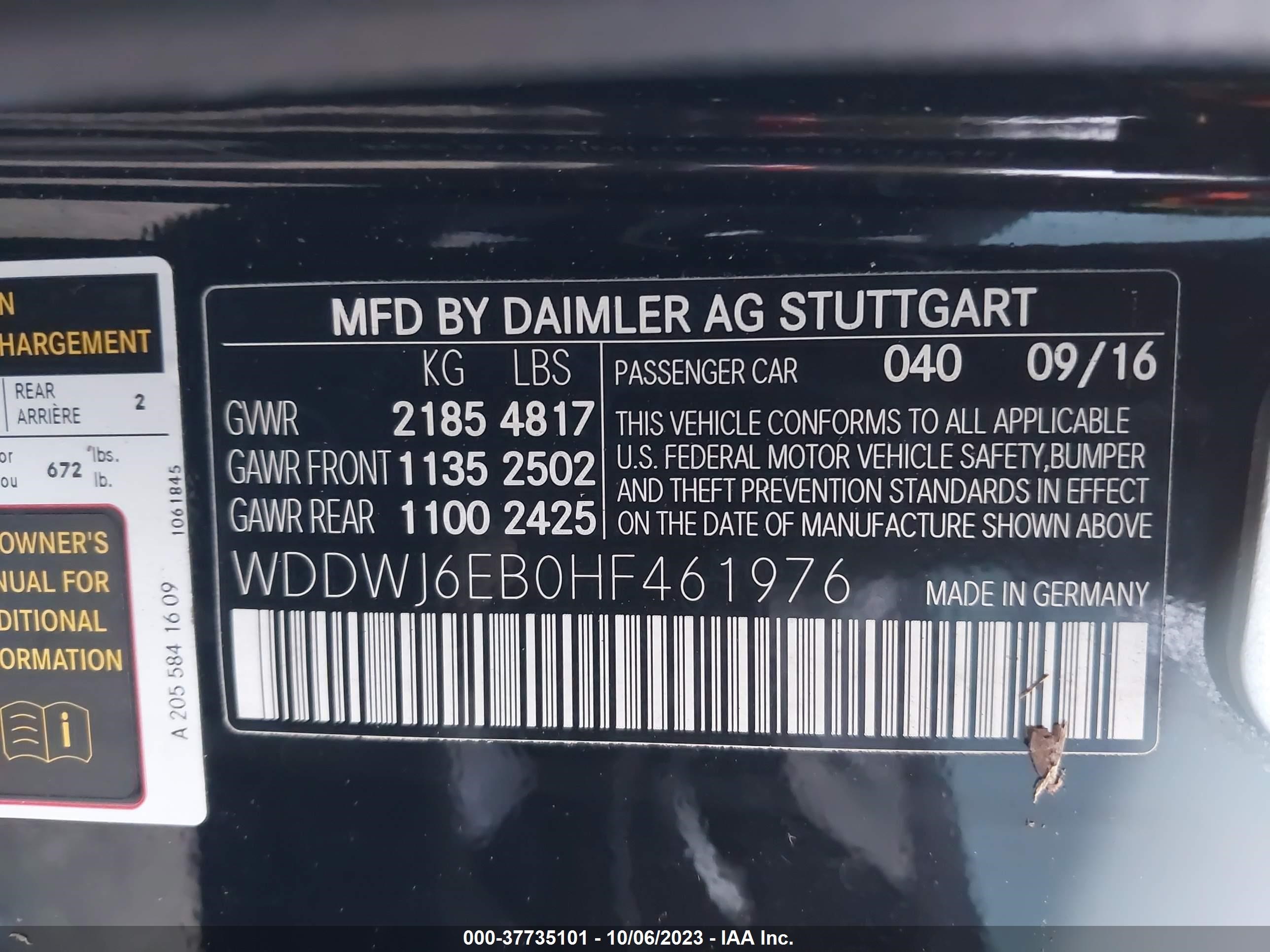 Photo 8 VIN: WDDWJ6EB0HF461976 - MERCEDES-BENZ C-KLASSE 