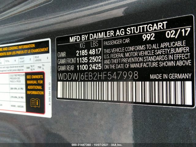 Photo 8 VIN: WDDWJ6EB2HF547998 - MERCEDES-BENZ C-CLASS 