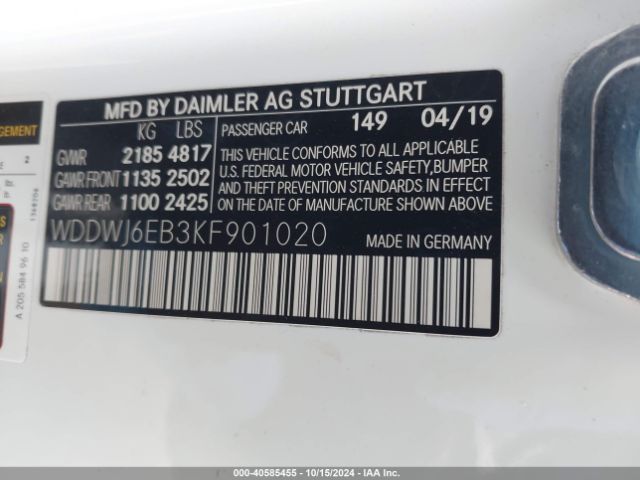 Photo 8 VIN: WDDWJ6EB3KF901020 - MERCEDES-BENZ C-CLASS 