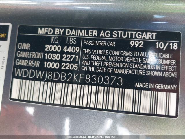 Photo 8 VIN: WDDWJ8DB2KF830373 - MERCEDES-BENZ C 300 