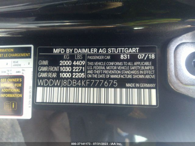 Photo 8 VIN: WDDWJ8DB4KF777675 - MERCEDES-BENZ C-CLASS 