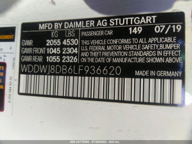 Photo 8 VIN: WDDWJ8DB6LF936620 - MERCEDES-BENZ C-CLASS 