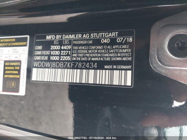 Photo 8 VIN: WDDWJ8DB7KF782434 - MERCEDES-BENZ C 300 