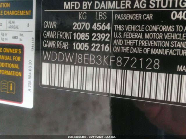 Photo 8 VIN: WDDWJ8EB3KF872128 - MERCEDES-BENZ C-CLASS 