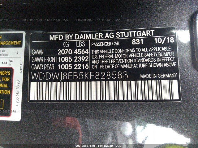 Photo 8 VIN: WDDWJ8EB5KF828583 - MERCEDES-BENZ C-CLASS 