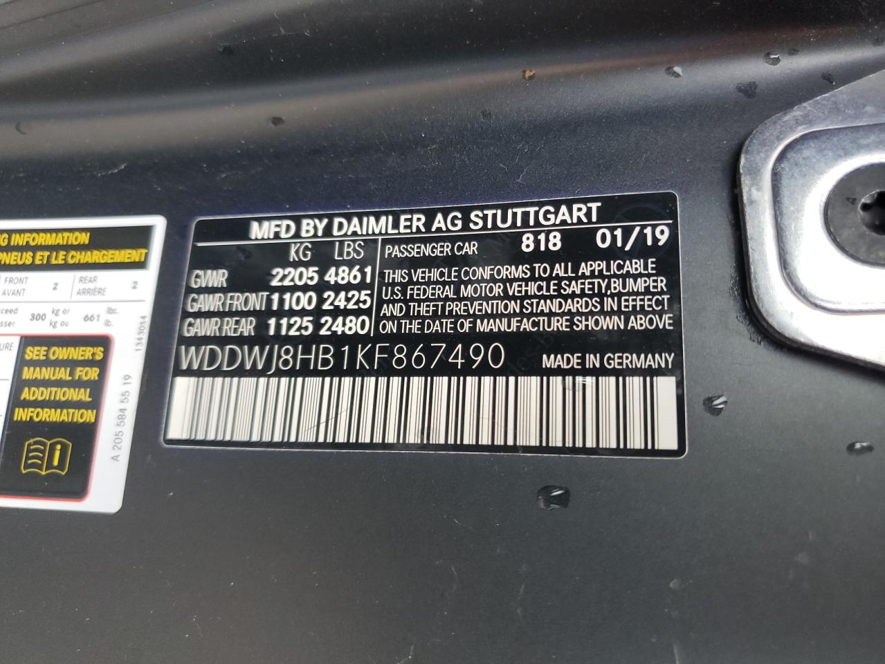 Photo 11 VIN: WDDWJ8HB1KF867490 - MERCEDES-BENZ C-KLASSE 