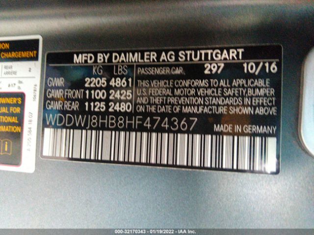 Photo 8 VIN: WDDWJ8HB8HF474367 - MERCEDES-BENZ C-CLASS 