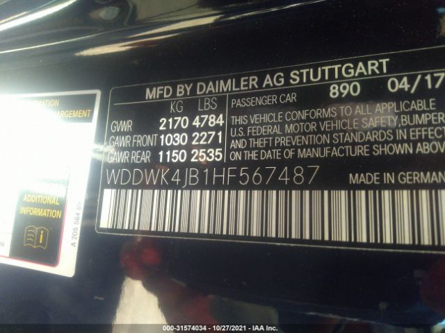 Photo 8 VIN: WDDWK4JB1HF567487 - MERCEDES-BENZ C-CLASS 