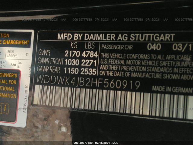 Photo 8 VIN: WDDWK4JB2HF560919 - MERCEDES-BENZ C-CLASS 