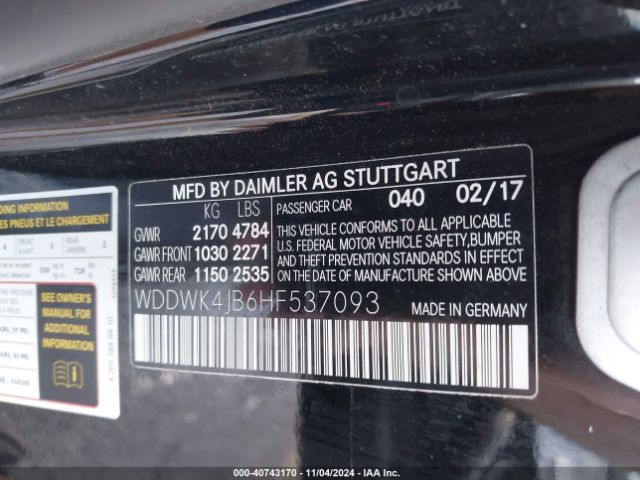 Photo 8 VIN: WDDWK4JB6HF537093 - MERCEDES-BENZ C-CLASS 