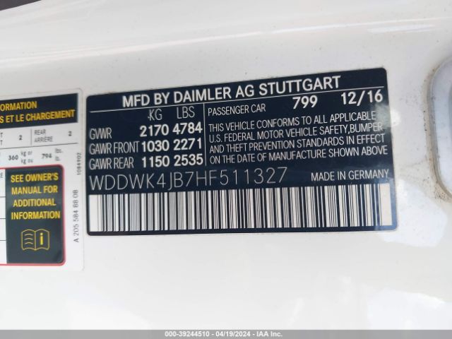 Photo 8 VIN: WDDWK4JB7HF511327 - MERCEDES-BENZ C 300 