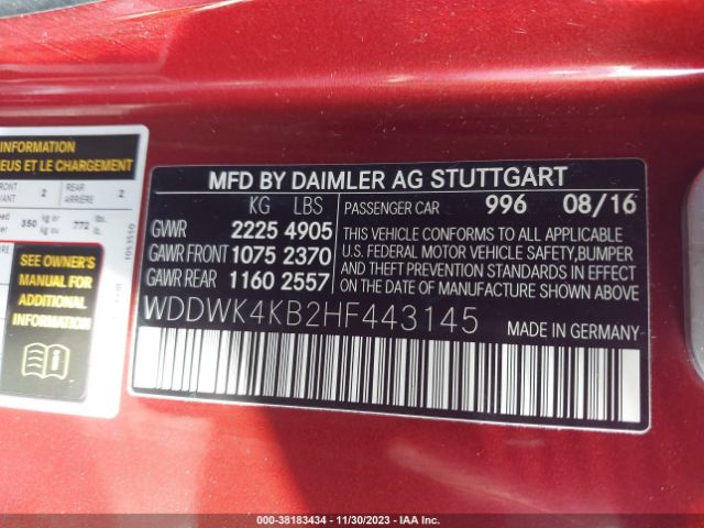 Photo 8 VIN: WDDWK4KB2HF443145 - MERCEDES-BENZ C 300 