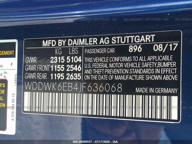 Photo 8 VIN: WDDWK6EB4JF636068 - MERCEDES-BENZ C-CLASS 