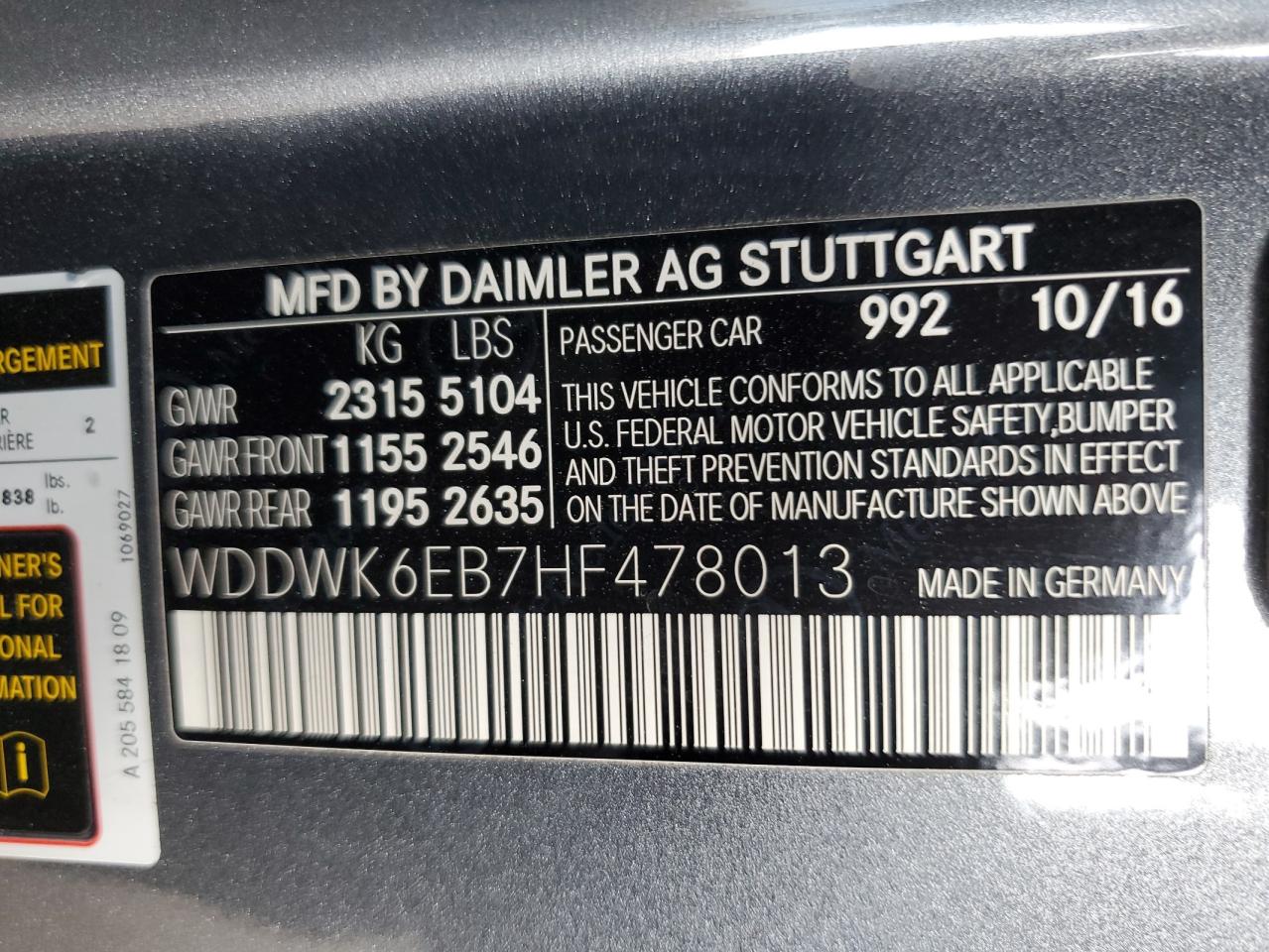 Photo 12 VIN: WDDWK6EB7HF478013 - MERCEDES-BENZ C-KLASSE 