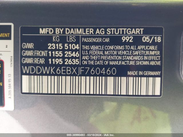 Photo 8 VIN: WDDWK6EBXJF760460 - MERCEDES-BENZ AMG C 43 