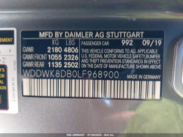 Photo 8 VIN: WDDWK8DB0LF968900 - MERCEDES-BENZ C-CLASS 