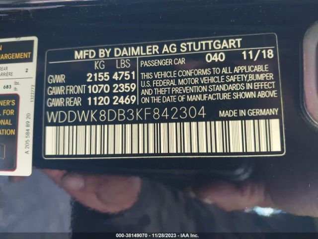 Photo 8 VIN: WDDWK8DB3KF842304 - MERCEDES-BENZ C 300 