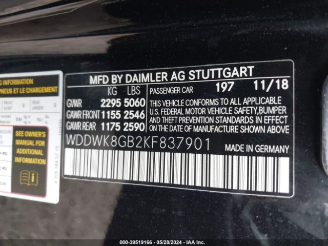 Photo 8 VIN: WDDWK8GB2KF837901 - MERCEDES-BENZ C-CLASS 