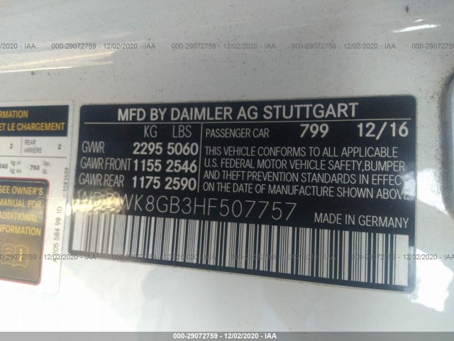 Photo 8 VIN: WDDWK8GB3HF507757 - MERCEDES-BENZ C-CLASS 