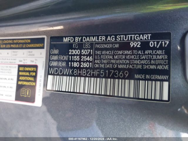 Photo 8 VIN: WDDWK8HB2HF517369 - MERCEDES-BENZ C-CLASS 