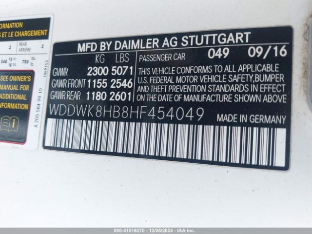 Photo 8 VIN: WDDWK8HB8HF454049 - MERCEDES-BENZ C-CLASS 