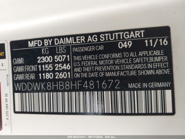 Photo 8 VIN: WDDWK8HB8HF481672 - MERCEDES-BENZ C-CLASS 