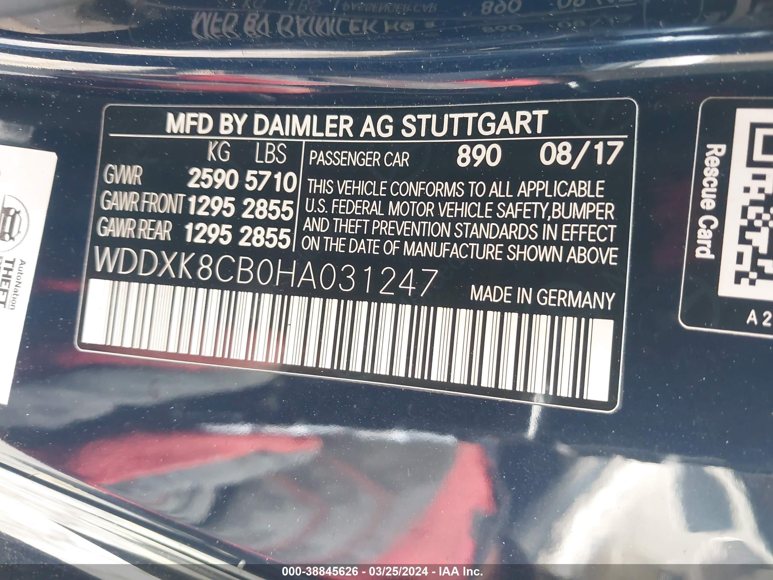 Photo 8 VIN: WDDXK8CB0HA031247 - MERCEDES-BENZ S-KLASSE 