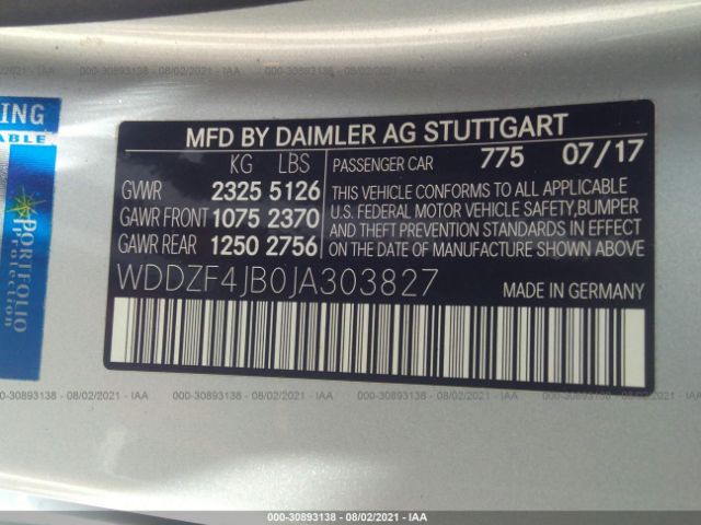 Photo 8 VIN: WDDZF4JB0JA303827 - MERCEDES-BENZ E-CLASS 