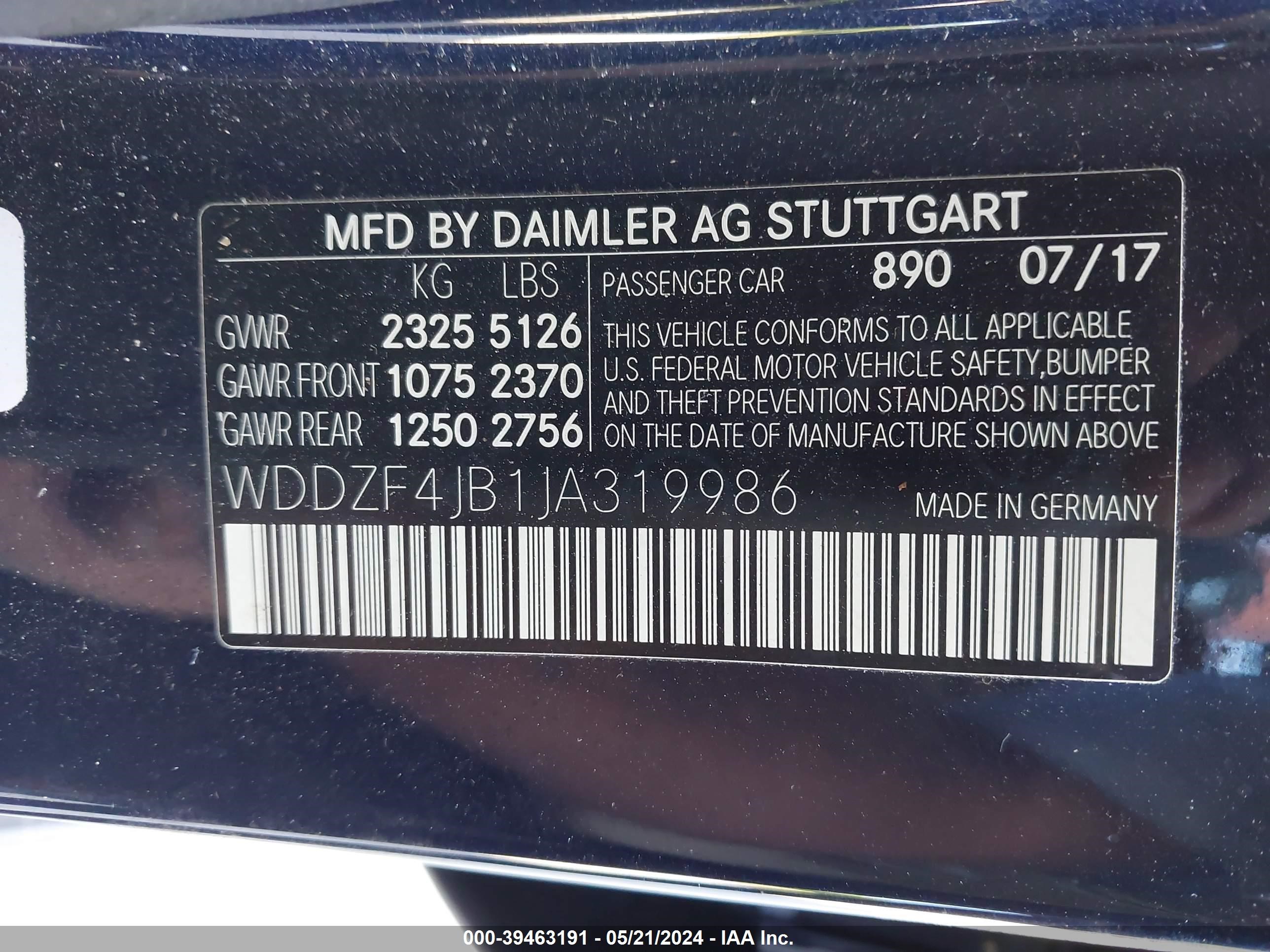 Photo 8 VIN: WDDZF4JB1JA319986 - MERCEDES-BENZ NULL 