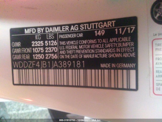 Photo 8 VIN: WDDZF4JB1JA389181 - MERCEDES-BENZ E-CLASS 