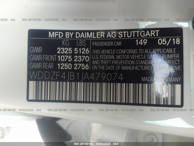 Photo 8 VIN: WDDZF4JB1JA479074 - MERCEDES-BENZ E-CLASS 