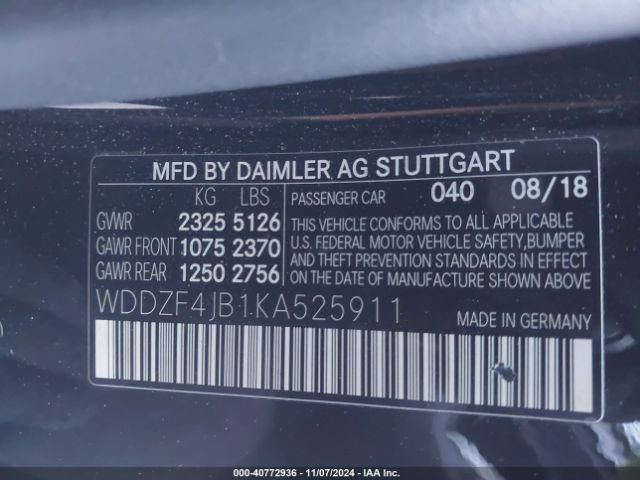 Photo 8 VIN: WDDZF4JB1KA525911 - MERCEDES-BENZ E-CLASS 