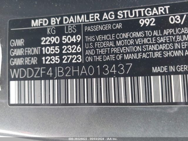 Photo 8 VIN: WDDZF4JB2HA013437 - MERCEDES-BENZ E 