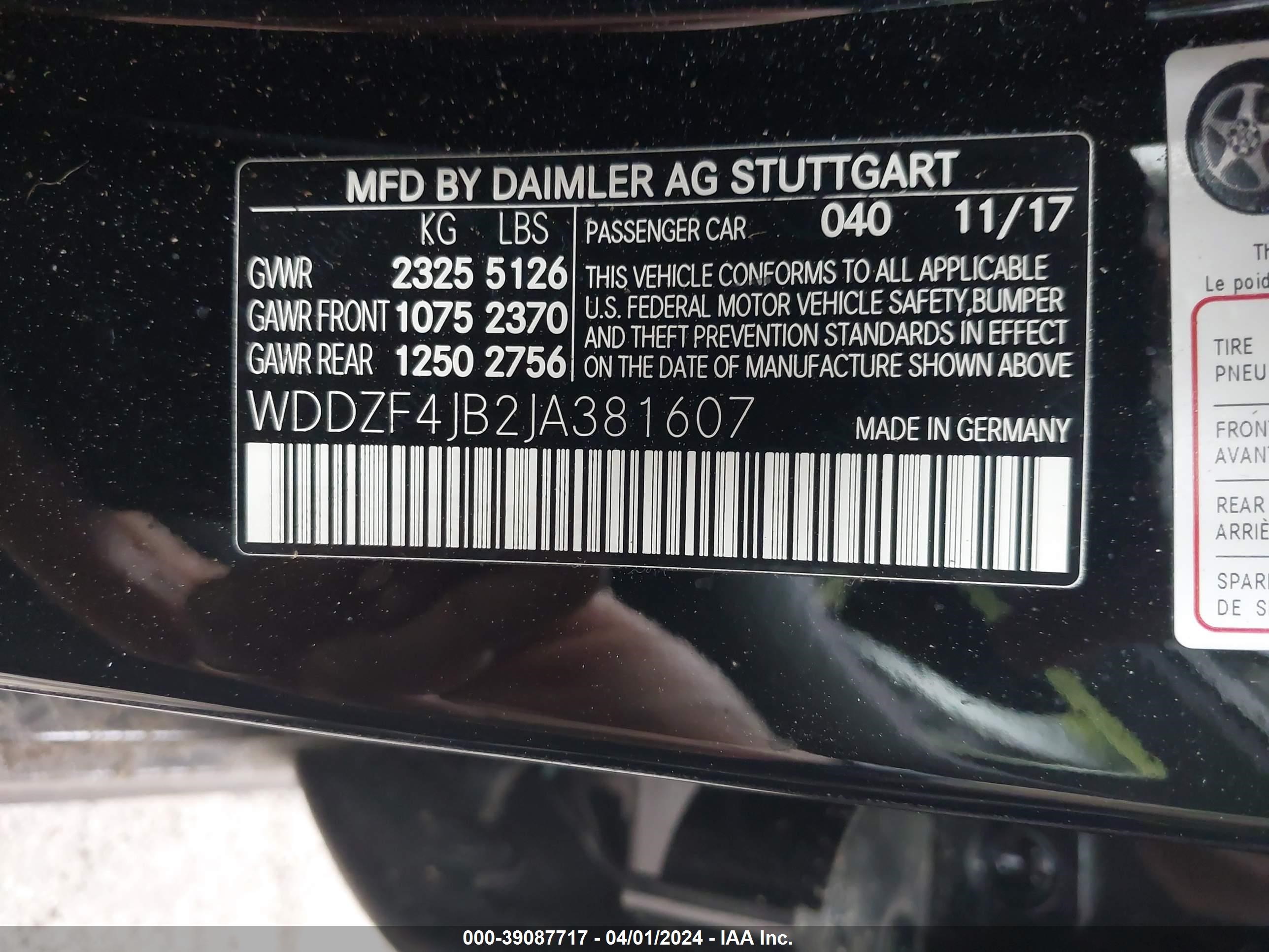 Photo 8 VIN: WDDZF4JB2JA381607 - MERCEDES-BENZ NULL 