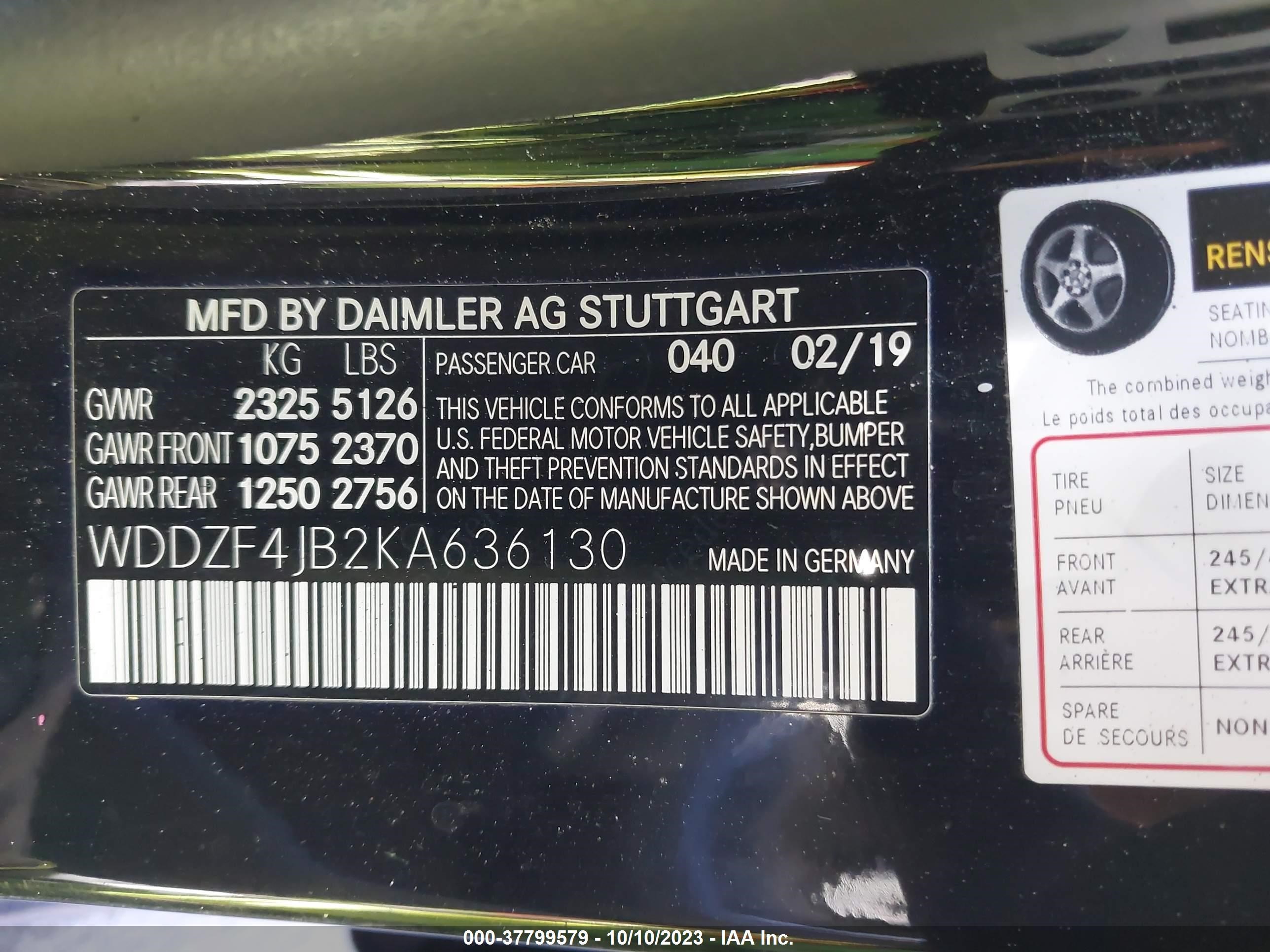 Photo 8 VIN: WDDZF4JB2KA636130 - MERCEDES-BENZ E-KLASSE 