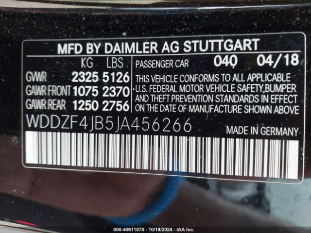 Photo 8 VIN: WDDZF4JB5JA456266 - MERCEDES-BENZ E-CLASS 