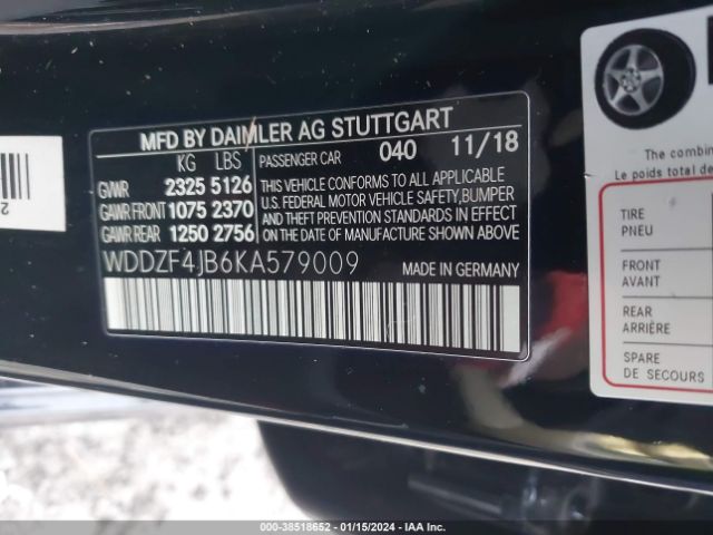 Photo 8 VIN: WDDZF4JB6KA579009 - MERCEDES-BENZ E 300 